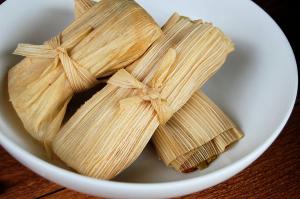 Homemade Cheese Tamales with Roasted Tomatoes, Zucchini and Green Onions