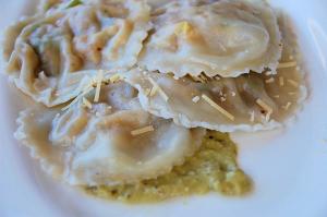 Corn Stuffed Ravioli with Lime Cilantro Cream Sauce